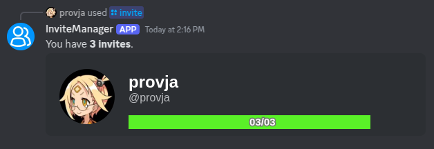 Invite command result
